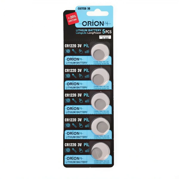 Orion CR1220 3V Lityum Düğme Pil 5li Kart