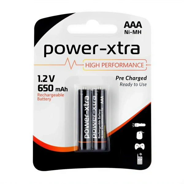 Power-Xtra 1.2V 650 mAh Ni-MH AAA Şarjlı İnce Kalem Pil - 2li Paket