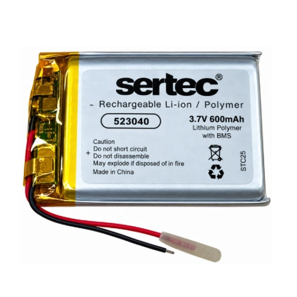 Sertec 523040 3.7V 600mAh Devreli Li-Polymer Pil – 1.5A