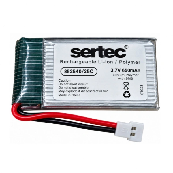 Sertec 852540 3.7V 650mAh 25C Devreli Li-Polymer Pil – Beyaz Soketli