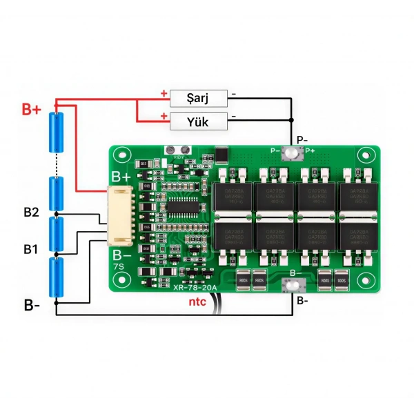 XR 7S 40A Balanslı Li-ion BMS Batarya Koruma Devresi – NTCli