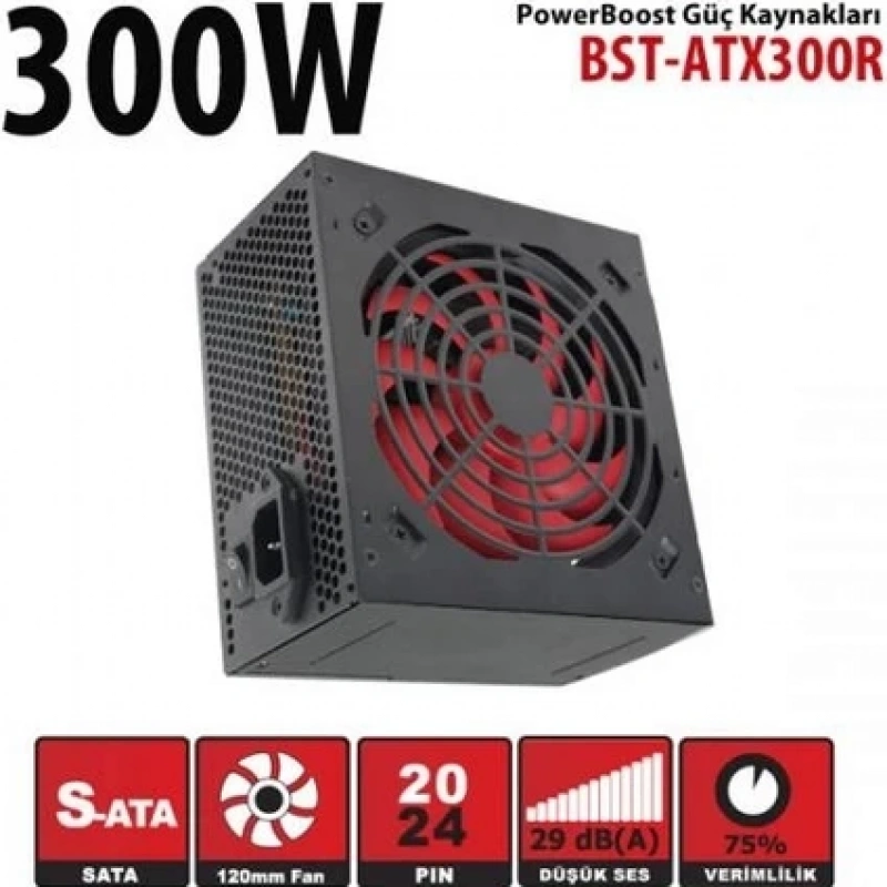 PowerBoost BST-ATX300R 300w, PPFC 12cm Kırmızı Fanlı ATX PSU (Retail Box) Güç Kaynağı