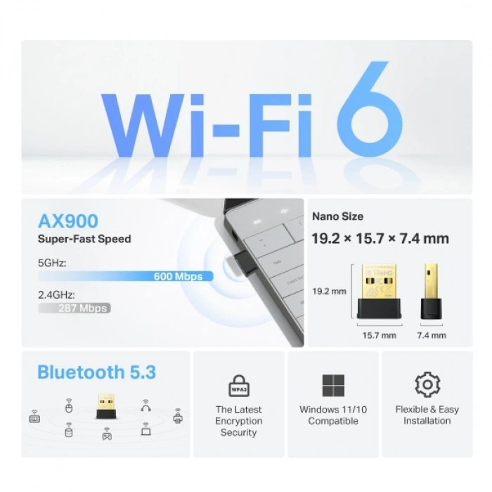 Tp-Link AX900 Nano Wi-Fi 6 Bluetooth 5.3 USB Adaptör