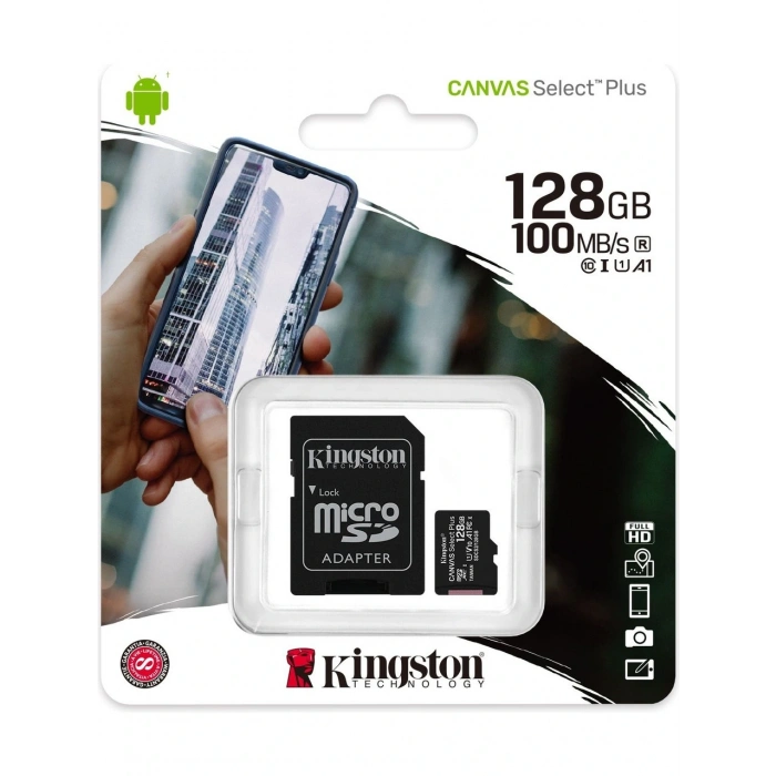 Kingston SDCS2-128GB 128GB micSDXC Canvas Select Plus 100R A1 C10 Card + ADP Hafıza Kartı