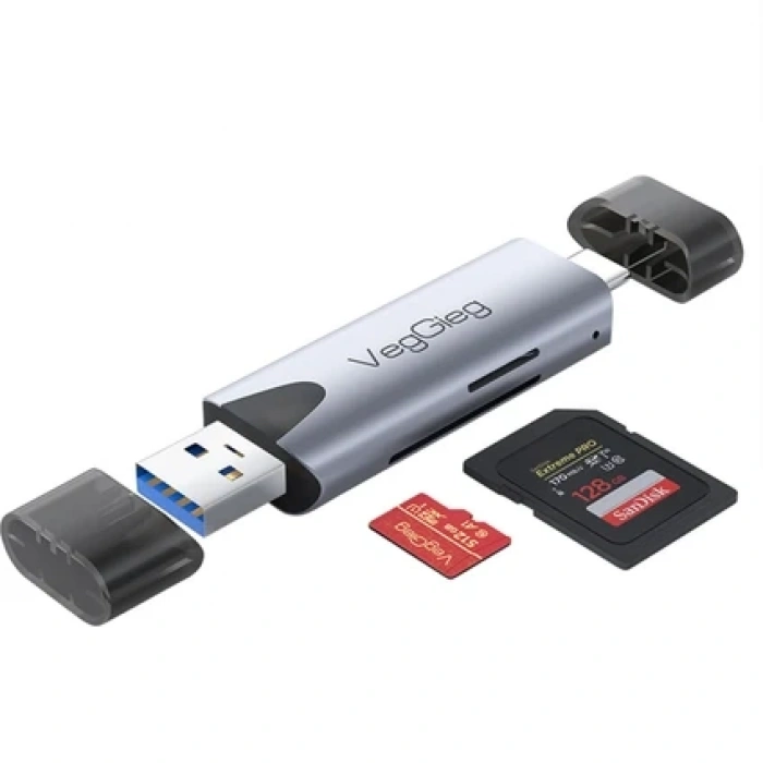 VegGieg Type-C ve USB 3.0 Sd-Microsd Tf Kart Okuyucu