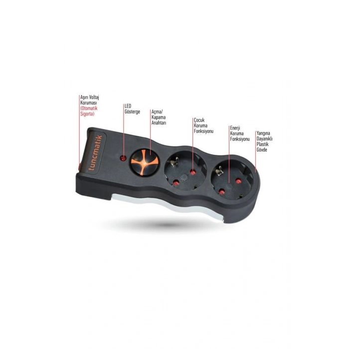 Tunçmatik İkili Siyah Powersurge Akım Korumalı Priz