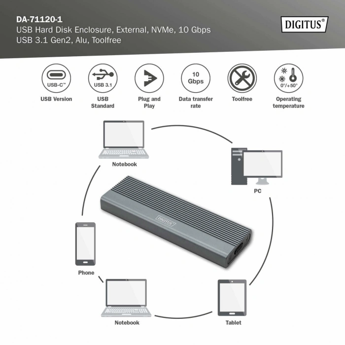 Digitus DA-71120-1 Type-C M.2 SSD Harddisk Kutusu