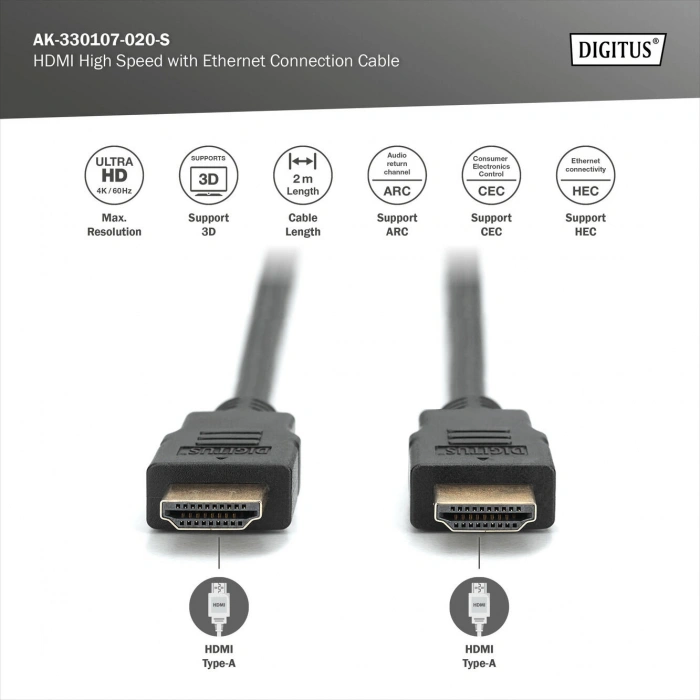 Digitus AK-330107-020-S 2 m 4K HDMI Kablo