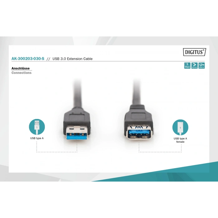 Digitus AK-300203-030-S 3 m USB 3.0 Uzatma Kablosu