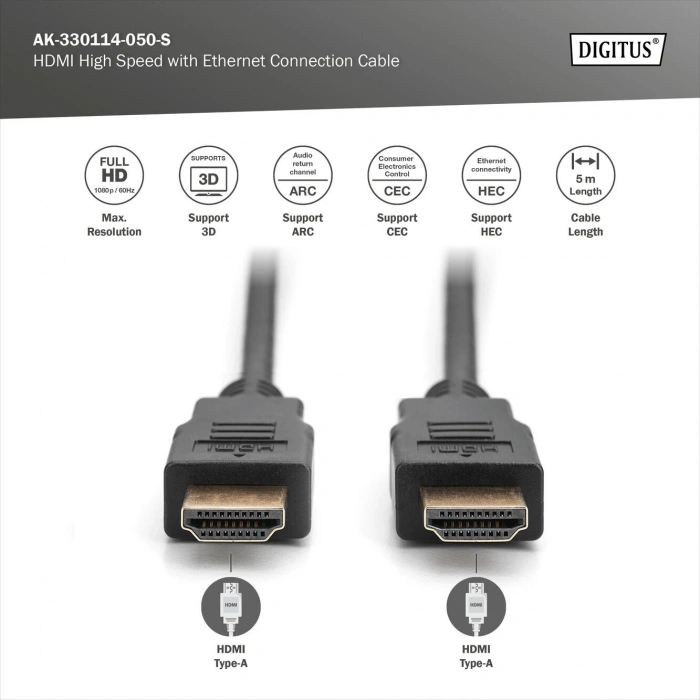 Digitus AK-330114-030-S Full HD 3 m HDMI Kablo
