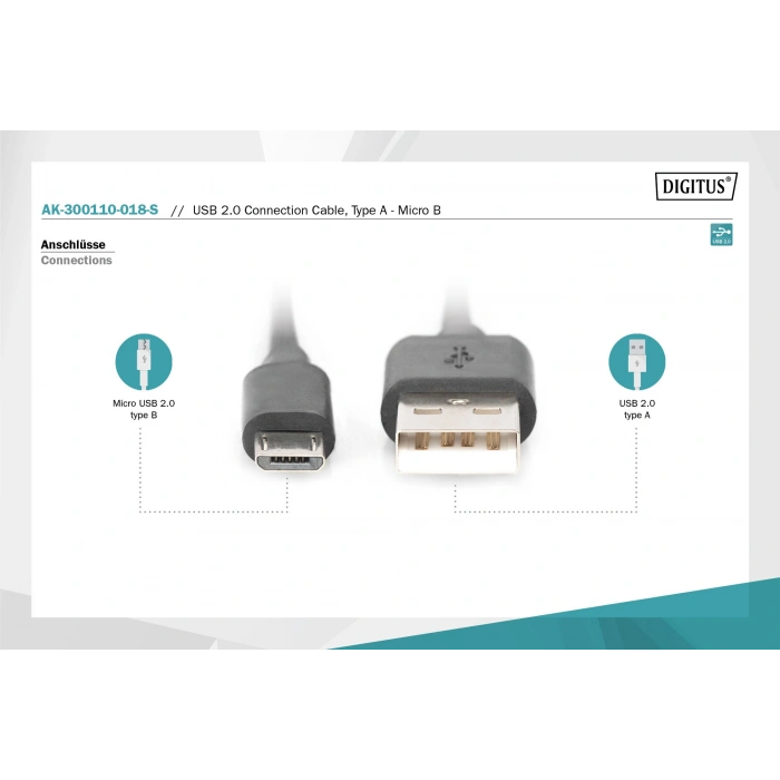 Digitus AK-300110-018-S 1.8 Mt USB 2.0 to micro USB Erkek-Erkek AWH28 UL USB 2.0 Kablo