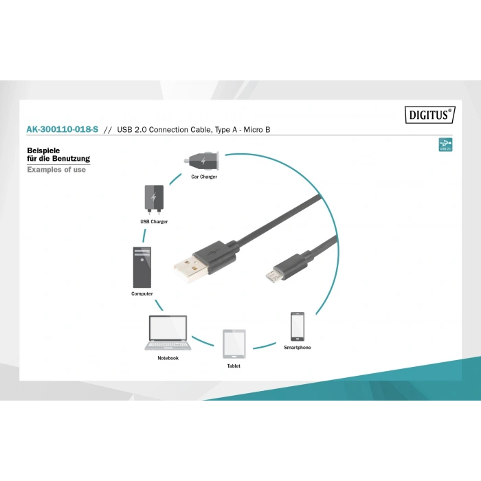 Digitus AK-300110-018-S 1.8 Mt USB 2.0 to micro USB Erkek-Erkek AWH28 UL USB 2.0 Kablo