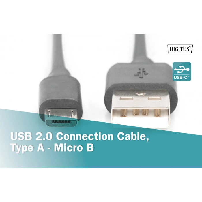Digitus AK-300110-018-S 1.8 Mt USB 2.0 to micro USB Erkek-Erkek AWH28 UL USB 2.0 Kablo