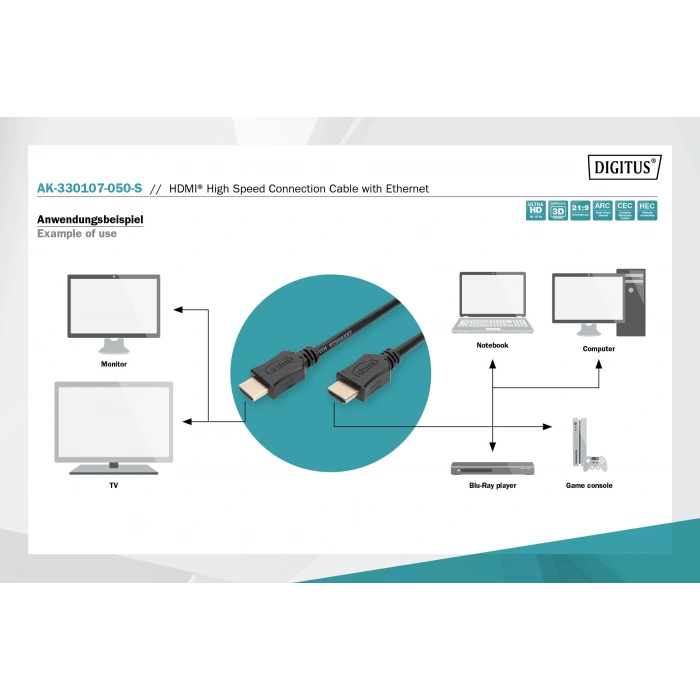 Digitus AK-330107-050-S 5 m 4K HDMI Kablo
