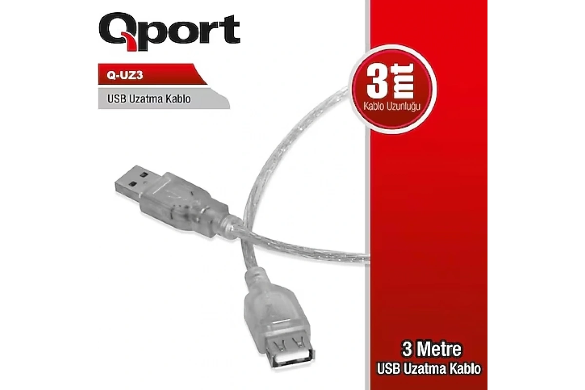 Qport Q-UZ3 3 m USB 2.0 Uzatma Kablosu