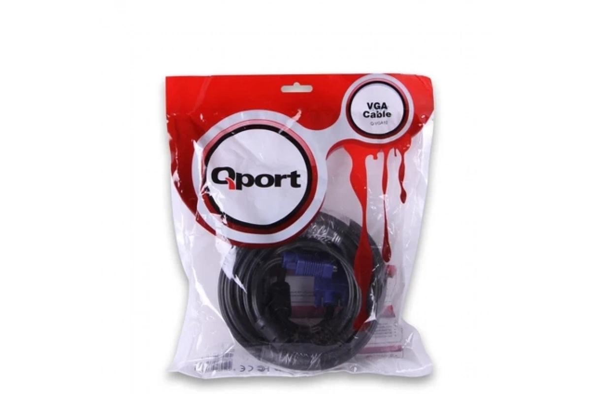 Qport VGA10 15 Pin Filtreli 10M Erkek Erkek Monitör Kablo
