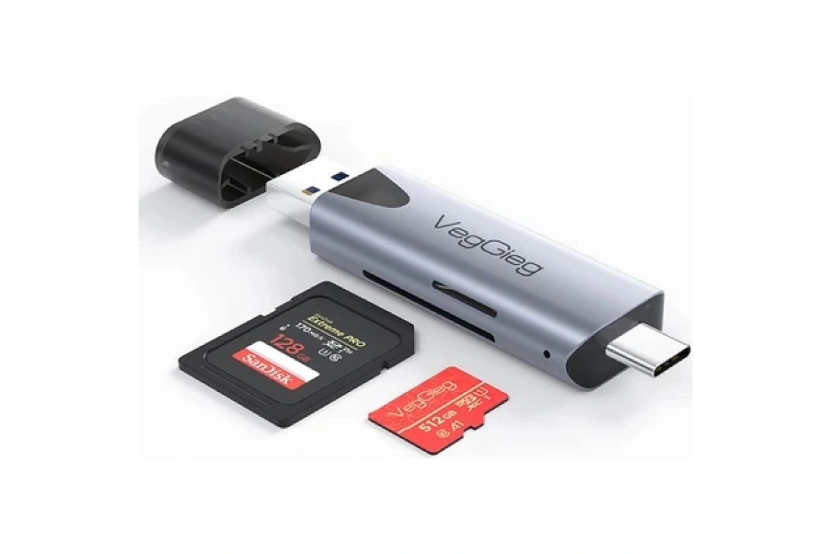 VegGieg Type-C ve USB 3.0 Sd-Microsd Tf Kart Okuyucu