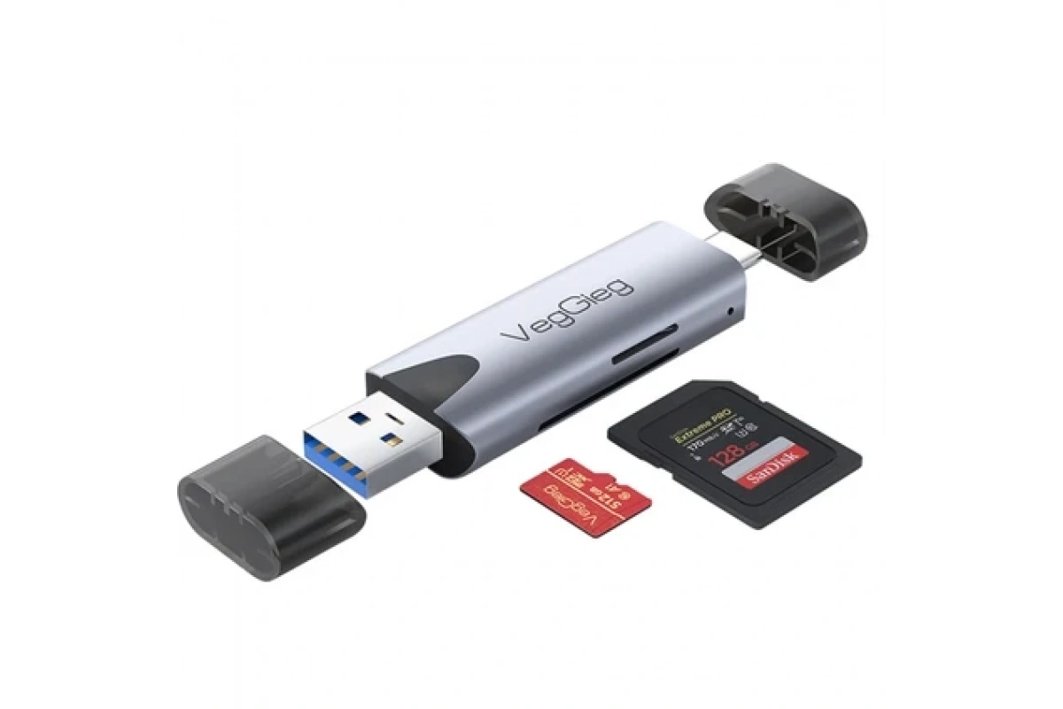 VegGieg Type-C ve USB 3.0 Sd-Microsd Tf Kart Okuyucu