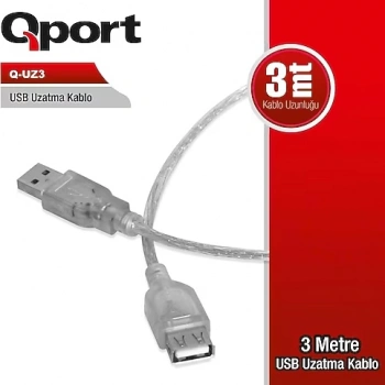 Qport Q-UZ3 3 m USB 2.0 Uzatma Kablosu