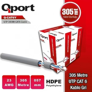 Qport Q-CAT6Y 305M UTP 23Awg PE Network Ağ Kablosu Gri