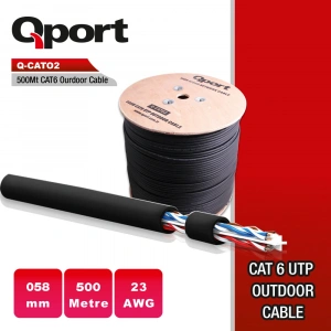 Qport Q-CAT02 Makaralı 23AWG CAT6 500M UTP Outdoor Siyah Kablo