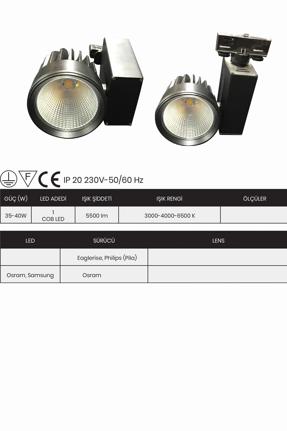 Ray Spot Aydınlatma Armatür Alüminyum Enjeksiyon Gövde