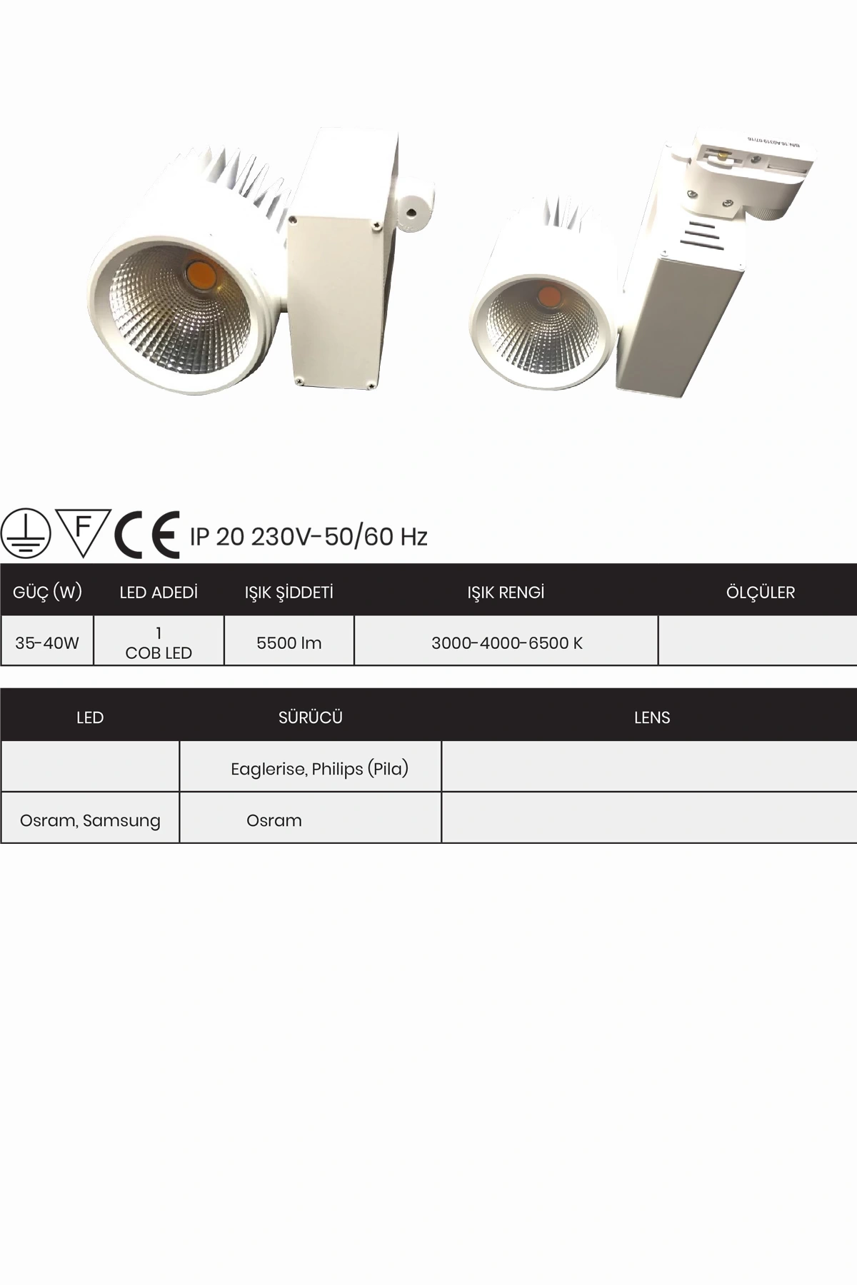 Ray Spot Aydınlatma Armatür Alüminyum Enjeksiyon Gövde Beyaz