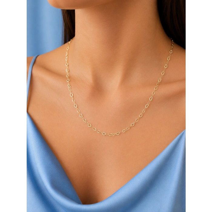 14K Altın Kaplama Kalp Uzun 60 cm Kolye