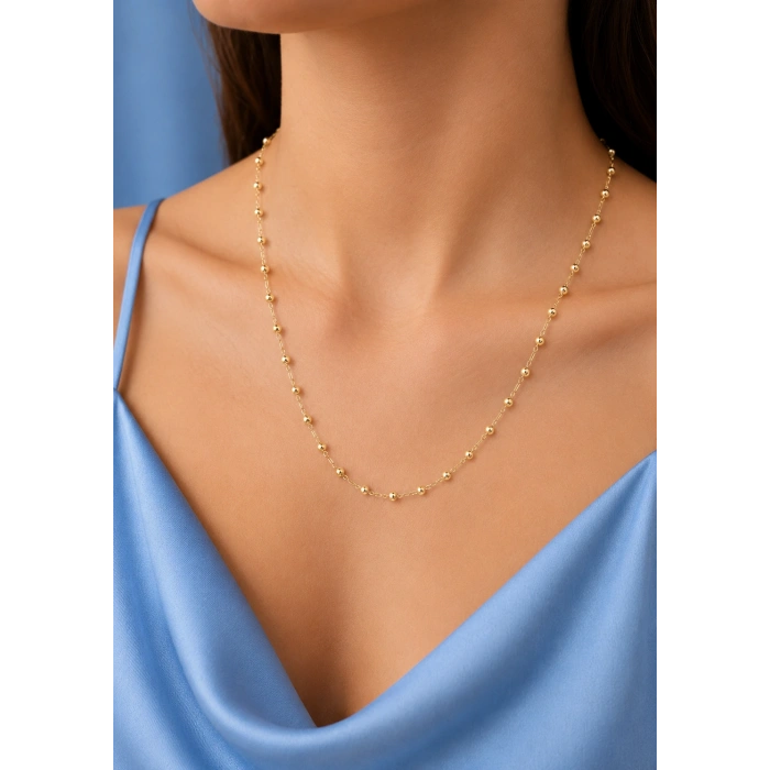 14K CM Altın Kaplama Top Kolye 60 cm