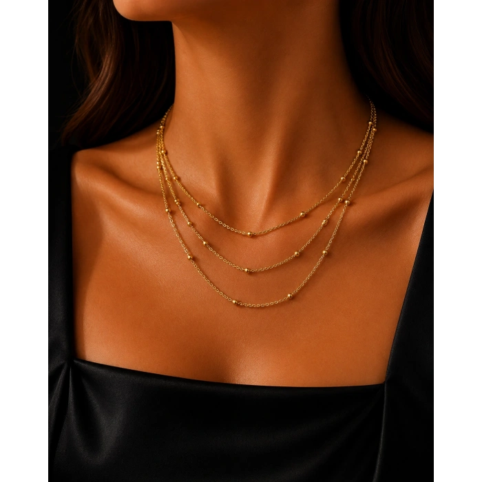 3 lü Gold Top Zincir Kolye