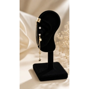 Gold Yıldız Kıkırdaklı Küpe Seti
