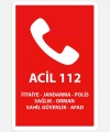 112 Acil Önemli Telefonlar Levhası 16x24 cm - 1mm Beyaz Foreks Uyarı Levhası