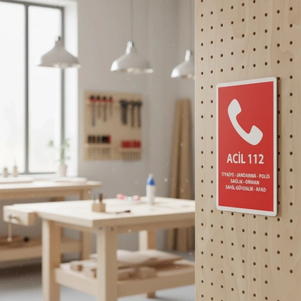112 Acil Önemli Telefonlar Levhası 16x24 cm - 1mm Beyaz Foreks Uyarı Levhası