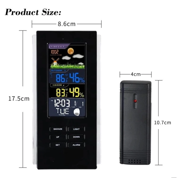 Dijital Termometre - İç Dış Wireless Hava Takip - Siyah Renk - Yüksek Kaliteli