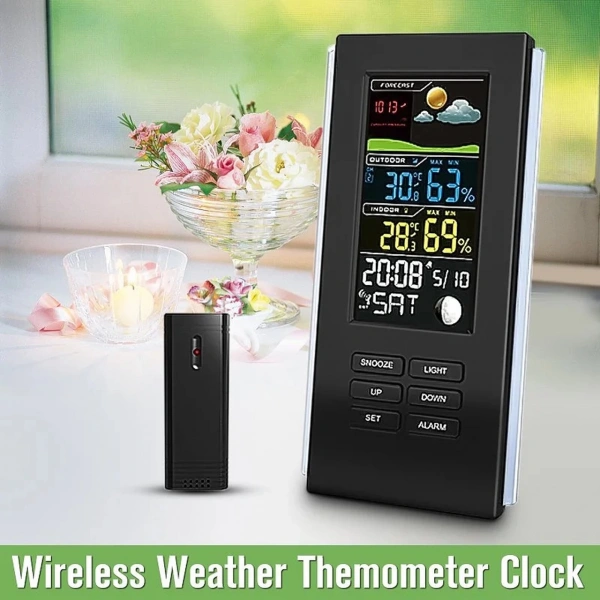 Dijital Termometre - İç Dış Wireless Hava Takip - Siyah Renk - Yüksek Kaliteli