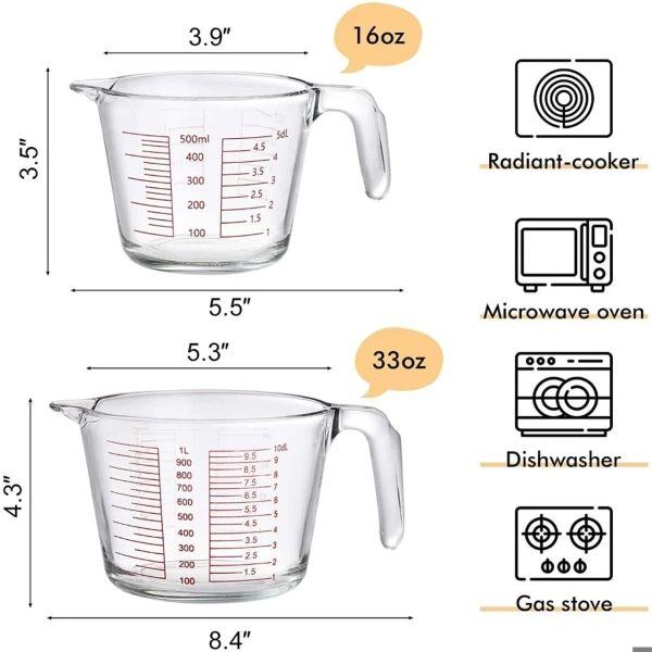 Kulplu Cam Ölçü Kabı Beher 500 mL - Yüksek Kaliteli