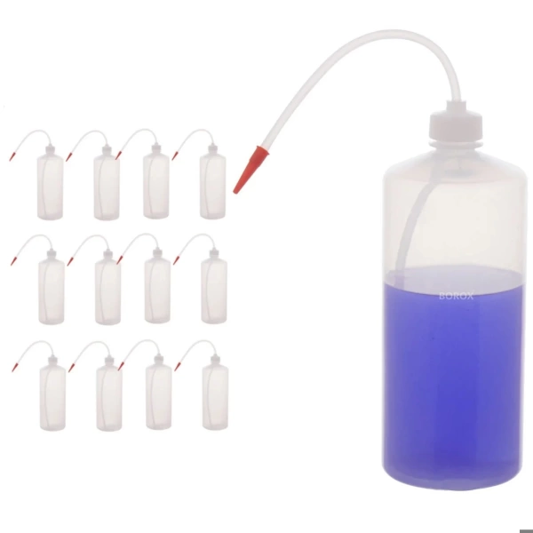Plastik Uzun Form Piset 1000 ml - Şeffaf Yıkama Şişesi - 12 Adetlik Toptan Set