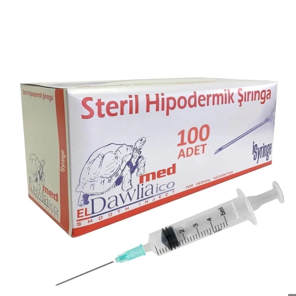 Steril Enjektör Şırınga 5cc (5mL) - 3 Parça - 100 Adetlik Set