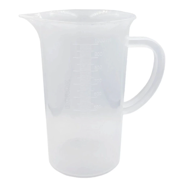Kulplu Plastik Beher 1000 mL - Kabartma Dereceli Beaker - Ölçü Kabı - 6 Adetlik Toptan Set