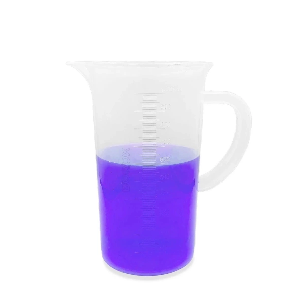 Kulplu Plastik Beher 1000 mL - Kabartma Dereceli Beaker - Ölçü Kabı - 6 Adetlik Toptan Set