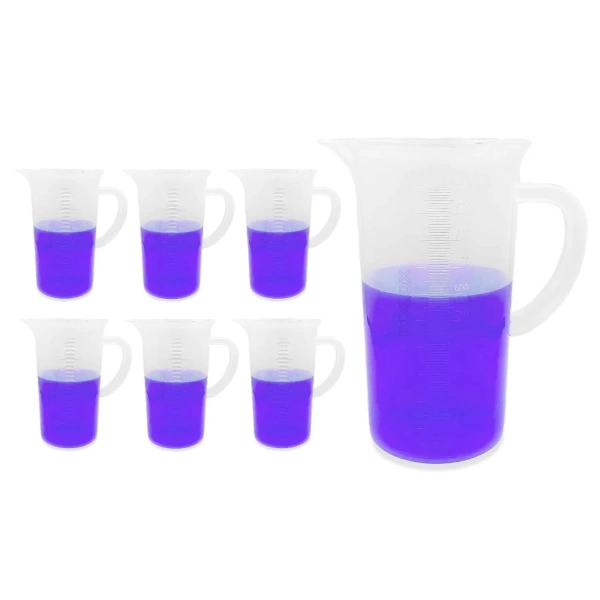 Kulplu Plastik Beher 1000 mL - Kabartma Dereceli Beaker - Ölçü Kabı - 6 Adetlik Toptan Set