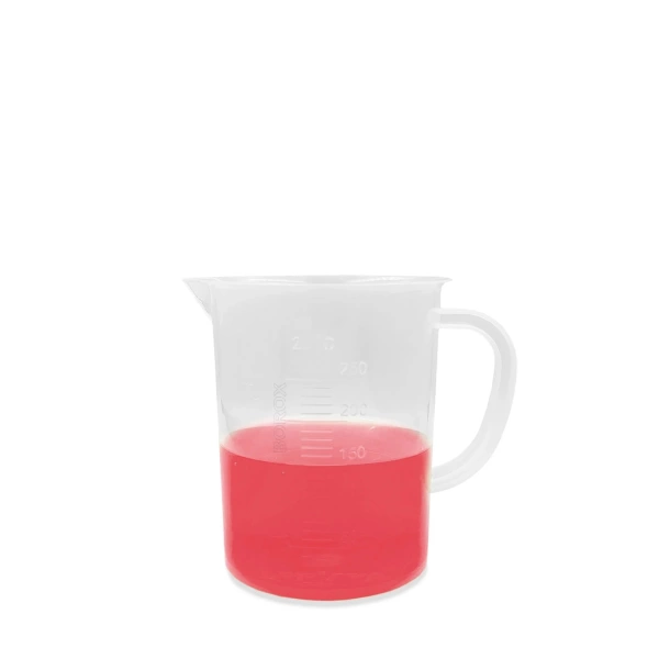 Kulplu Plastik Beher 250 mL - Kabartma Dereceli Beaker - Ölçü Kabı - 12 Adetlik Toptan Set