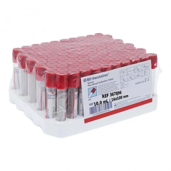 BD 10mL Serum Tüpü Kırmızı Kapak 16x100mm - 100 Adetlik Kutu