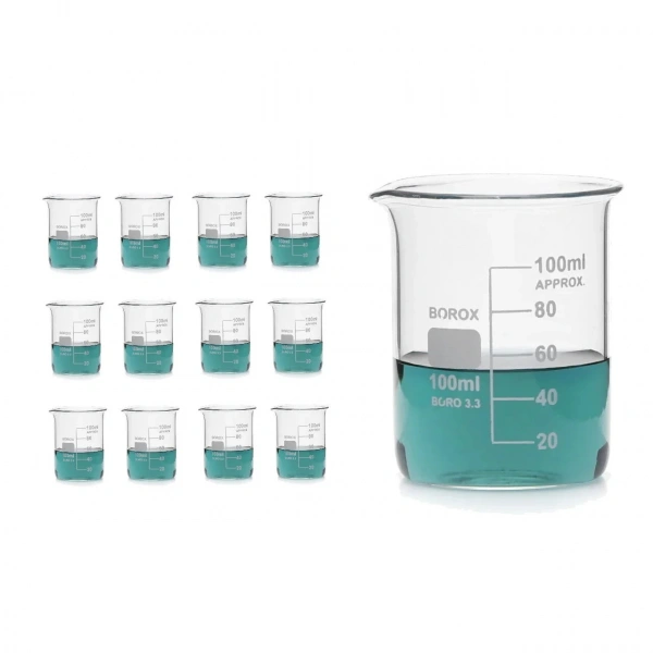 Kısa Form Cam Beher (Beaker) 100 mL - 12 Adetlik Set