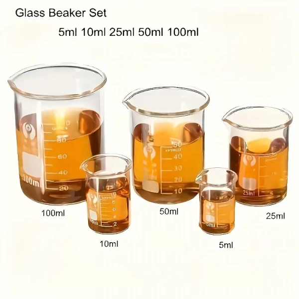 Cam Beher Seti 5li - (100mL-50mL-25mL-10mL-5mL) - %100 Borosilikat Cam
