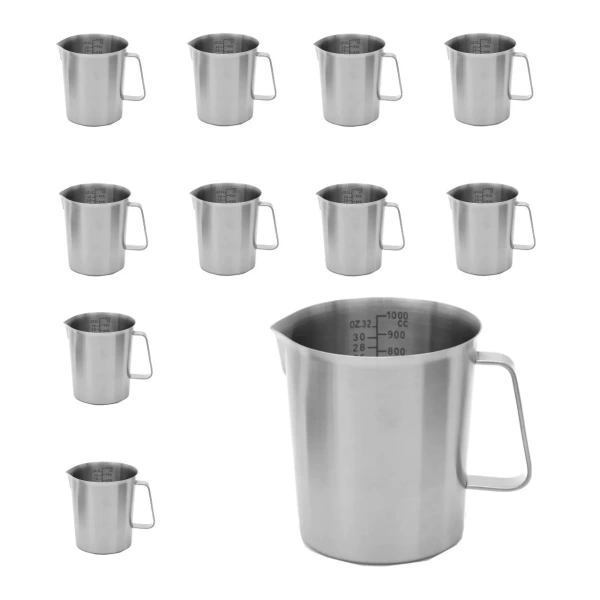 Kulplu Paslanmaz Çelik Beher 1000 mL - Ölçekli Beaker - Ölçü Kabı - 10 Adetlik Toptan Set - Yüksek Kaliteli