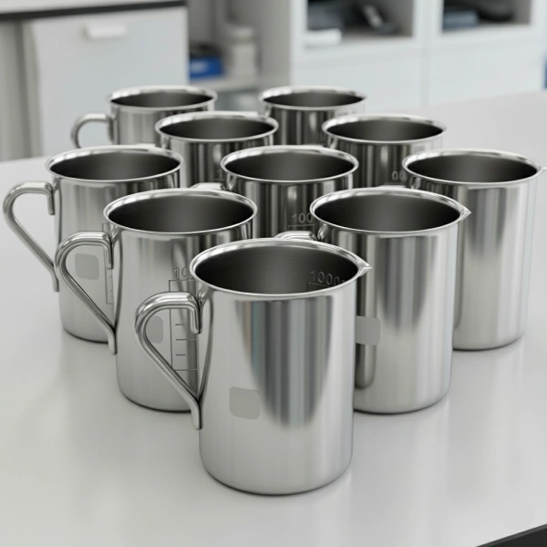 Kulplu Paslanmaz Çelik Beher 1000 mL - Ölçekli Beaker - Ölçü Kabı - 10 Adetlik Toptan Set - Yüksek Kaliteli