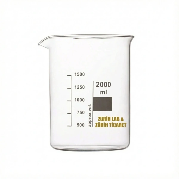 Cam Beher 2000 ml – Kısa Form Isıya Dayanıklı - %100 Borosilikat Beaker | Zurih Lab