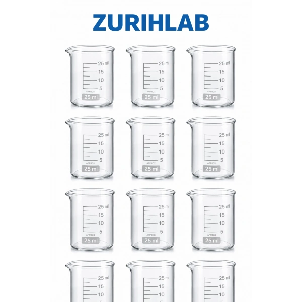 Cam Beher 25 mL – Borosilikat Cam – Laboratuvar Tipi – 6 Adet Set