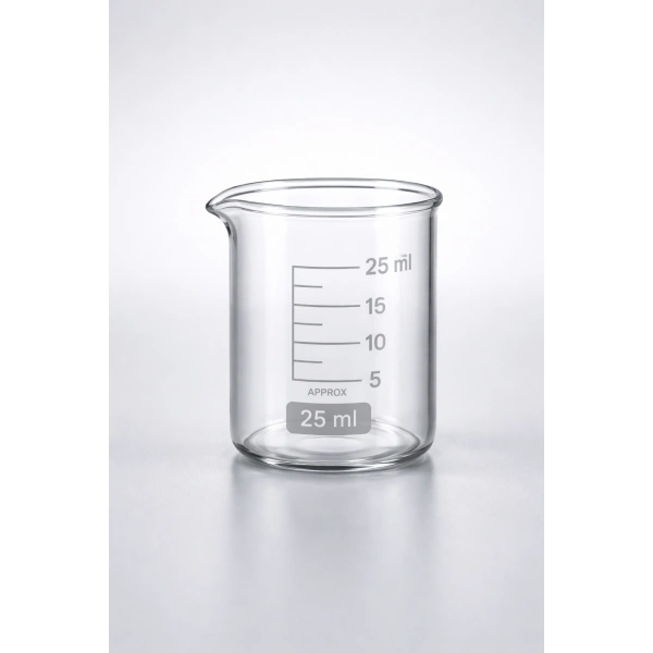 Cam Beher 25 mL – Borosilikat Cam – Laboratuvar Tipi – 6 Adet Set